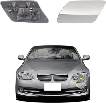 Car Front Bumper Headlight Washer Cover Compatible with BMW 328i 3351 335lS Coupe Convertible 2011-2013 Headlight Washer Nozzles Cover 61677253393 61677253394 Water Spray Cover Sliver Left