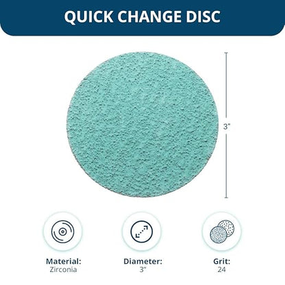 Benchmark Abrasives 3 Inch Sanding Discs Quick Change Green Zirconia, Male R Type Backing - Drill & Die Grinder Sanding Disc for Deburring Polishing Rust Remover for Metal (25 Pack) - 24 Grit