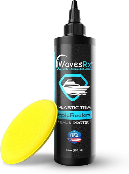 WAVESRX EpicRestore Marine Trim Restorer & Vinyl Protectant | Plastic Restorer for Boats & PWC | Ceramic Coating UV Protection & Boat Cleaner | Boat Cleaning Supplies | Boat Vinyl Cleaner – 8.4 fl oz