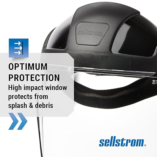 Sellstrom DP4 Face Shield - Lightweight Mask with High Impact Chin Guard, Crown & Ratchet Headgear for Work, Grinding, Cutting - ANSI Z87.1 - Anti Fog Polycarbonate Window