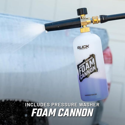 Slick Products Wash & Wax (64 oz.) + Pressure Washer Foam Cannon Bundle – Super Concentrated Car Wash Foam Shampoo for Car, Truck, RV, Motorcycle, Trailer, and Boat
