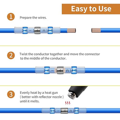 110 Pcs Heat Shrink Wire Connectors, Solder Seal Butt Connectors Kit Waterproof Marine Electrical Splice Terminals