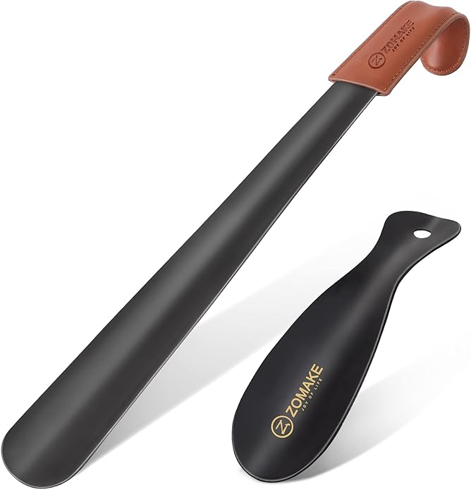 ZOMAKE Long Shoe Horn for Seniors Men,Metal Shoehorn Long handle for Boots, 22.8'' Shoe Spoon Helper