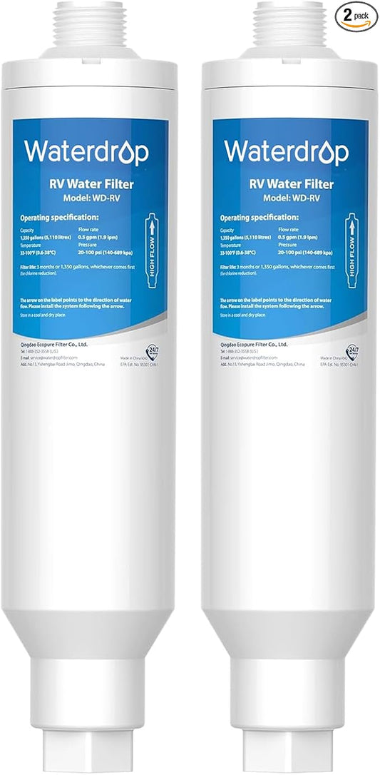 Waterdrop RV/Marine Water Filter, Camper Water Filter, NSF Certified, Garden Hose Filter, Greatly Reduces Chlorine, Bad Taste, Odor, 2 Pack