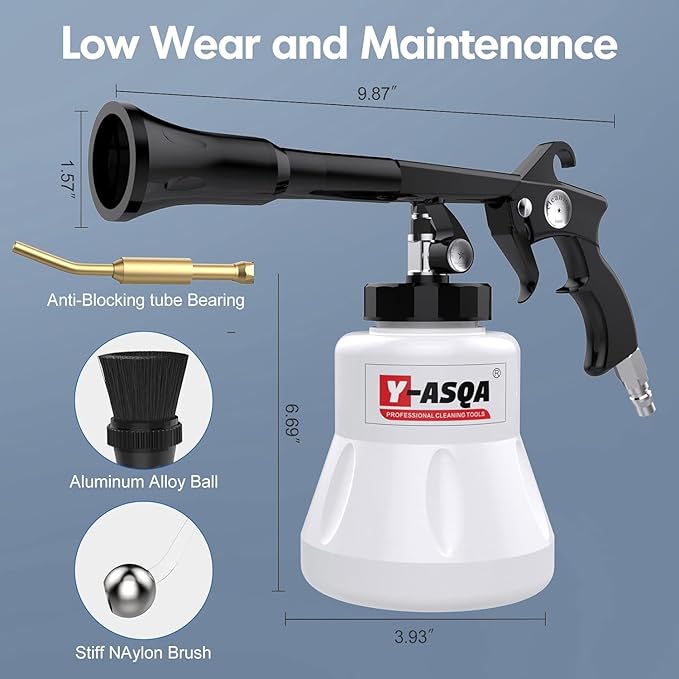 Y-ASQA Car Cleaning Gun Professional Deep Stain Removal air Pulse car Detail Thicken Cleaner Gun for Upholstery Carpet seat Canopy Interior Detailing Cleaning Kit