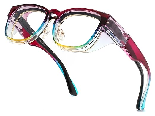 Alsenor Safety Glasses Anti Fog Goggles Fit Over Prescription Eyewear For ANSI Z87.1 Certified Oversized Eyeglasses For Men Women (Oversized-Rainbow)