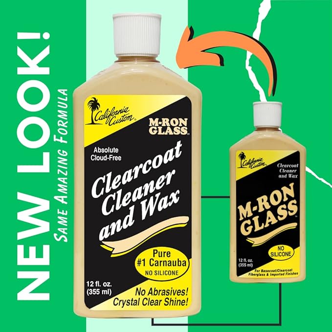 M-Ron Glass Clearcoat Cleaner & Wax with Finest Pure #1 Carnauba Wax, Seals and Protects With A Crystal Clear Shine, No Silicone, Can Be Applied In Direct Sun Light! 12 oz