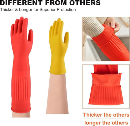 North Tower Kitchen Washing Room Gloves Fleece Lined, Reusable, Waterproof with Extra-Long Cuff & Anti-Slip Design for Household & Kitchen Use,15",2 Pairs Large