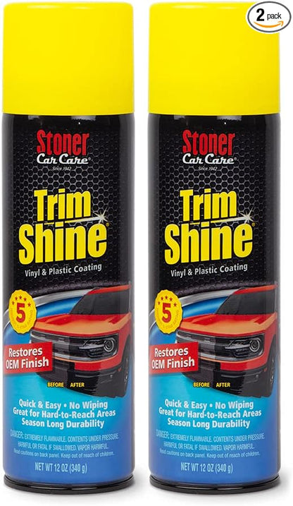 Stoner Car Care 91034-2PK Trim Shine – Vinyl and Plastic Protectant Coating for Interior and Exterior Automotive Detailing, Quick Auto Trim Restorer, Fast-Drying No Sling Formula – 12 oz (Pack of 2)