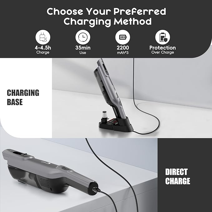 AYONTIN Cordless Handheld Vacuum, Lightweight Portable Hand Vacuum Cleaner with LED Light,Rechargeable Hand Held Vacuum with One-Touch Empty, Powerful Suction for Office, Home,Car,Steel