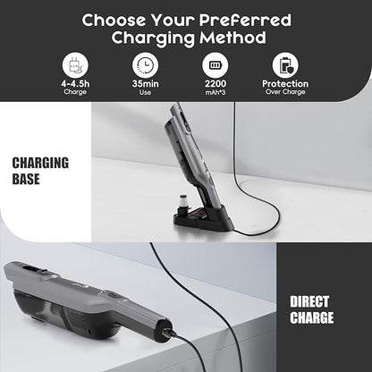 AYONTIN Cordless Handheld Vacuum, Lightweight Portable Hand Vacuum Cleaner with LED Light,Rechargeable Hand Held Vacuum with One-Touch Empty, Powerful Suction for Office, Home,Car,Steel