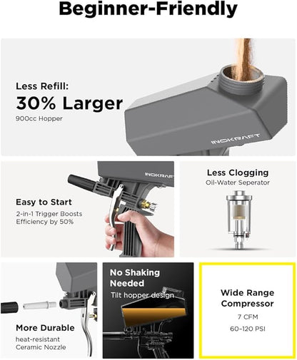 Inokraft Leak-Proof Portable Sand Blaster Gun Kit with Oil-Water Separator & Extension Nozzle,Mini Sandblaster for Rust & Paint Removal, Compatible with Aluminum Oxide, Sand, Walnut Shell & Soda