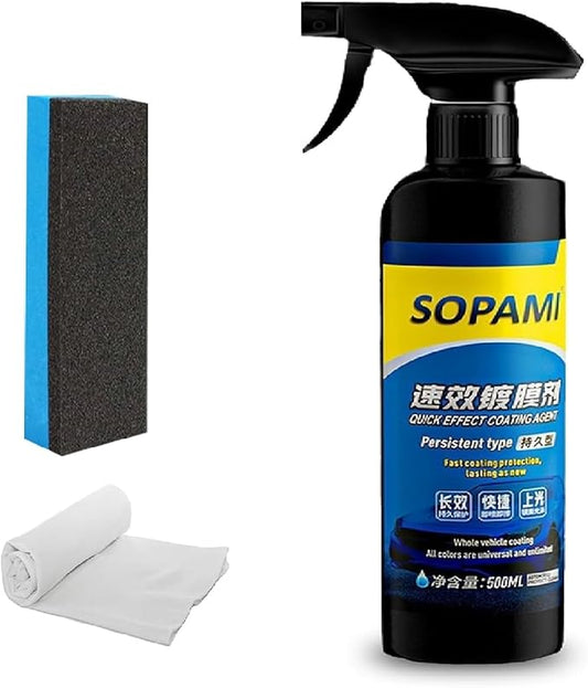 Car Coating Spray, Sopami Quick Effect Coating Agent, Quickly Coat Car Wax-Easy to Use Polish Spray Waterless Wash Wax, 16.9 fl.oz - 500ml (1 Set)