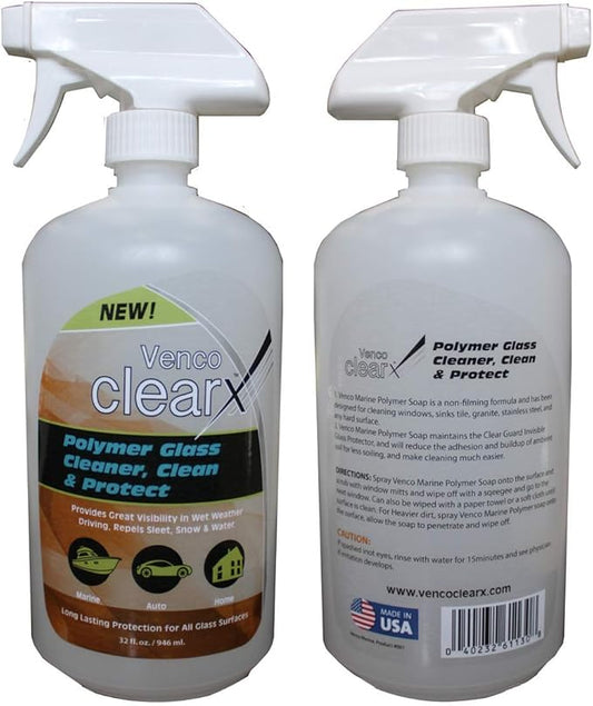 Venco Clear X - Polymer Glass Cleaner, Cleans and Protect (32oz Bottles, 4 pack – 1Gl per Box)