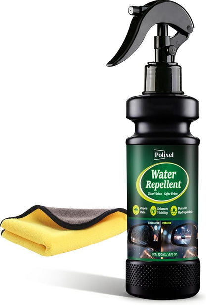 POLIXEL Water Repellent Spray for Car Windshield & Glass - Long Lasting Rain Repellent & Hydrophobic Coating for Windshield, Glass, Windows, Mirrors Prevents Streaks, Spots & Buildup - 4OZ/120ML