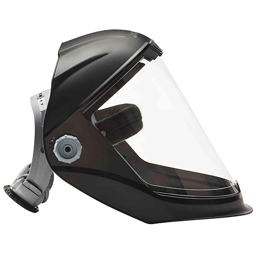 Jackson Safety Lightweight MAXVIEW Premium Face Shield - Mask with 370 Speed Dial Ratcheting Headgear, ANSI Z87.1, for Work, Grinding, Cutting - Anti Fog Coating - Clear Tint