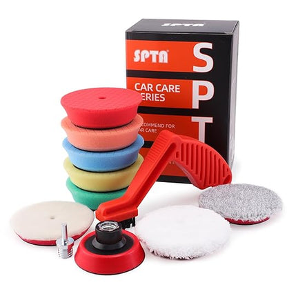SPTA Drill polishing kit, 11Pcs 3-Inch Buffing Polishing Pads, Car Foam Drill Buffing Pad, Polishing Pads Kit, Buffer Polisher Kit for Car Polishing, Waxing, Sealing Glaze