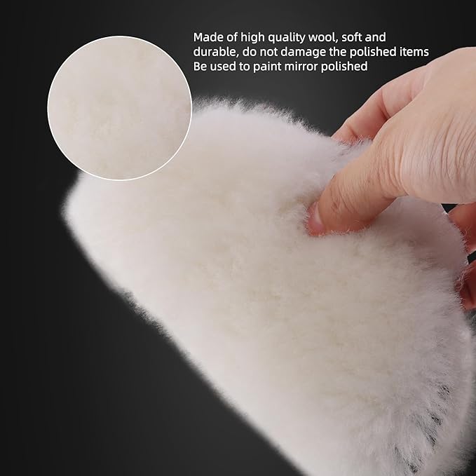 Wool Buffing Polishing Pad, SPTA 6Pcs 6 Inch (150mm) Lambwool Wool polishing Pads with Pad Clean Tool Kit with Hook & Loop 5/8"-11 Thread Drill Adapter for Car Polishing and Buffing -A1055S6M58