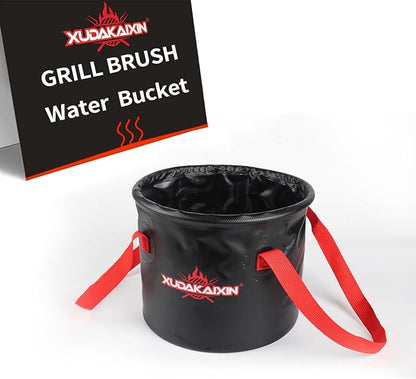 Upgraded Grill Brush Bristle Free,Water-Activated steam Effectively Cleans The Grill.Unique Wave pad for Cast Iron/ (Black-Water Bucket)