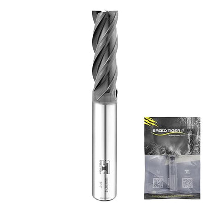 SPEED TIGER 9/16" Micrograin Carbide Square End Mill - 4 Flutes - ISE9/16 4T (1 Piece, 9/16") for Alloy Steels, Hardened Steel, Metal & More – Mill Bits Sets for DIYers & Professionals (1pc)