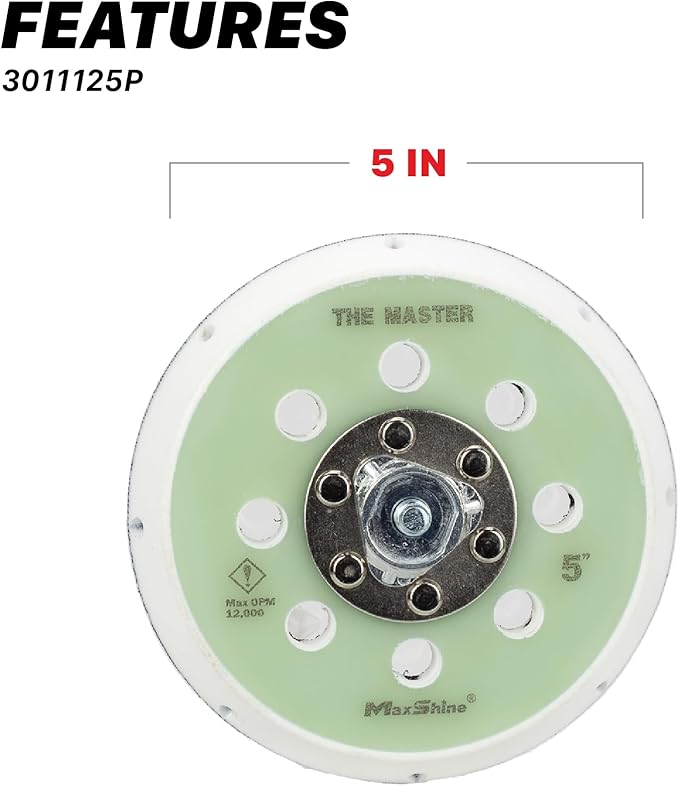 Maxshine 5" Universal Dual Action Backing Plate Pro Series – Hook & Loop, 5/16" Thread – Fits DA Polishers Up to 12,000 OPM – Sand, Buff, Polish & Finish – Auto Detailing Accessory