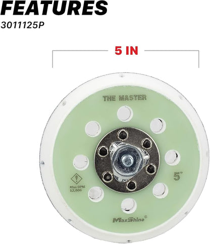 Maxshine 5" Universal Dual Action Backing Plate Pro Series – Hook & Loop, 5/16" Thread – Fits DA Polishers Up to 12,000 OPM – Sand, Buff, Polish & Finish – Auto Detailing Accessory