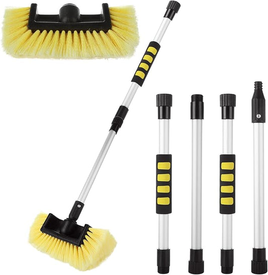 Car Wash Brush with Long Handle 60 Inch, 10" Soft Bristle Scrub Brush for Car, Truck, Boat, RV, Washing Cleaning Tool (Yellow, 4-Section Pole)