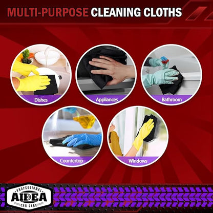 AIDEA Microfiber Cleaning Cloth Black 10PK, Microfiber Towels for Cars, Premium Wash Cloths, Dusting Cloth Lint Free Cleaning Rags for SUVs, House, Kitchen, Window, Cleaning Supplies12×12"