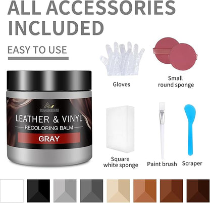 SHABEIBEI Leather Recoloring Balm with 100ml Mink Oil, Gray Leather Repair Kit and Scratch Remover for Furniture, Car Seats, Sofas, Dye & Restorer for Couches, Vinyl, PU, Faux
