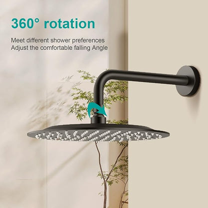 All Metal Rain Shower Head - Heavy Duty Stainless Steel, Easy Install, High Water Flow, Ultra-Thin Modern Design for Bathroom (D-Matte Black, 16)