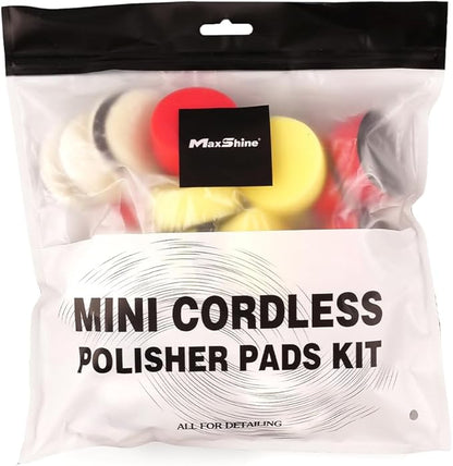 MaxShine Mini Cordless Polisher Pads Kit – Complete 1.5" & 2" Foam, Wool & Microfiber Pads Set – Cutting, Polishing & Finishing Pads for Mini Polishers – Professional Paint Correction Kit