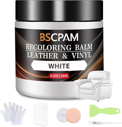 BSCPAM White Leather Recoloring Balm,Leather Couch Scratch/Stain Remover,Leather Repair kit for Vinyl Furniture and Car Interior,Leather Dye Paint for Scratched and Faded Leather Couches