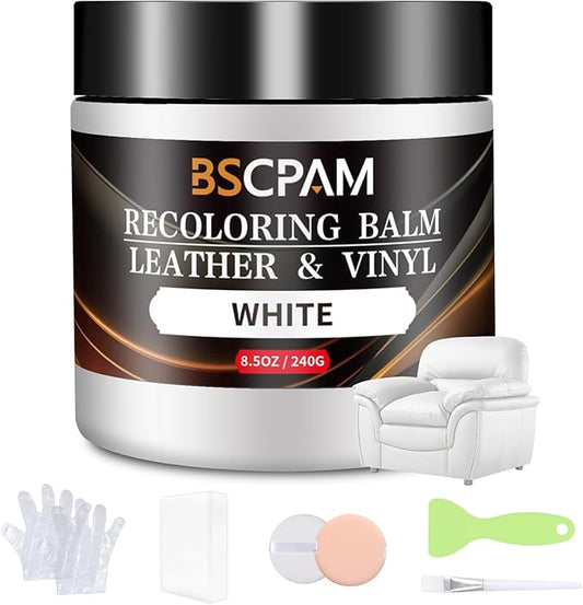 BSCPAM White Leather Recoloring Balm,Leather Couch Scratch/Stain Remover,Leather Repair kit for Vinyl Furniture and Car Interior,Leather Dye Paint for Scratched and Faded Leather Couches