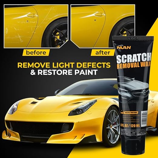 NUAN Car Scratch Removal Wax, Universal Premium Polishing Compound for Deep Scratches, 4 fl oz (120 ML), with Sponge and Cloth,White