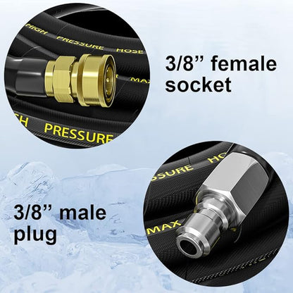 POHIR Power Washer Hose 125FT, High Pressure Washer Hose with 3/8'' Quick Connector, Steel Wire Braided Hose with 2 Quick Connect Kits Compatible M22 14 mm, Hose for Pressure Washer 4200 PSI