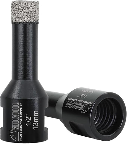 SHDIATOOL Diamond Core Drill Bits 2PCS 1/2 Inch(13mm) for Porcelain Ceramic Tile Marble Brick Vacuum Brazed Hole Saw 5/8" Thread for Angle Grinder
