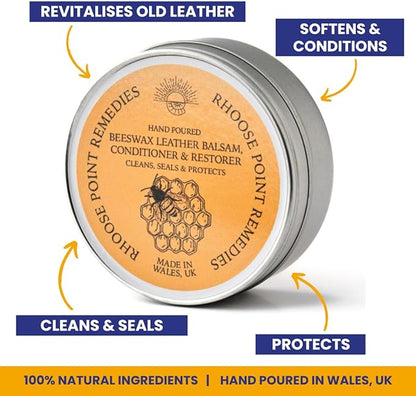 Premium Beeswax Leather Conditioner & Balm – Hand-Poured Natural Restorer for Boots, Bags, Jackets, Furniture, Car Seats & More – Cleans, Conditions & Protects – 1.0 Fl Oz