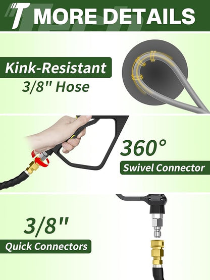 3/8" 4800PSI Pressure Washer Hose 50FT with Swivel Quick Connect for Cold/Hot Water Max 248°F, Kink Resistant Steel Wire Braided, Wear Resistant Power Washer Hose with M22 14mm Adapter