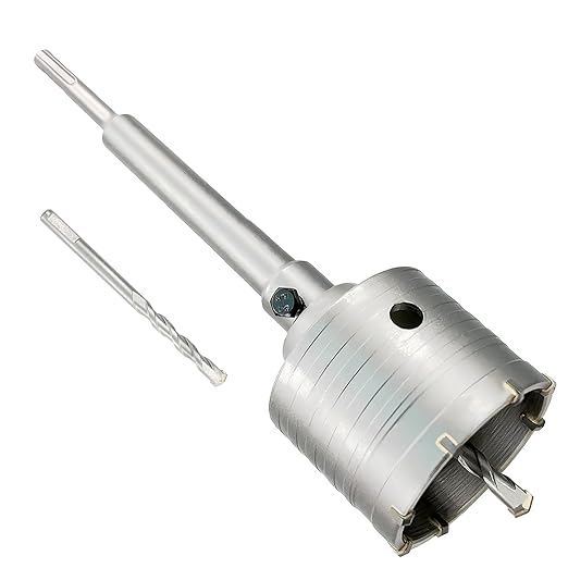 3-5/32" Concrete Hole Saw, 80mm Tungsten Steel Core Bit for Cinder Block, Brick, Rock, Plank Walls for Pipes or mini Split Lines, with SDS Plus Shank and 2 Center Positioning Drill Bits.