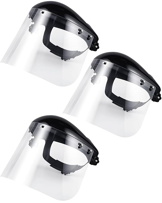 Copkim 3 Pack Safety Face Mask Shield for Grinding Clear Full Face Impact Resistant Safety PET Full Impact Resistant Mask Shield for Work Construction Cutting (PET Without Aluminum Edge,Black)
