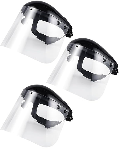 Copkim 3 Pack Safety Face Mask Shield for Grinding Clear Full Face Impact Resistant Safety PET Full Impact Resistant Mask Shield for Work Construction Cutting (PET Without Aluminum Edge,Black)