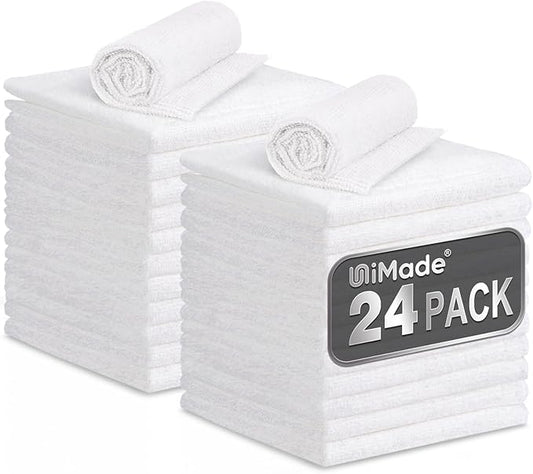 Microfiber Cleaning Cloth, 24 Pack Reusable Microfiber Towels for Cars Lint Free Cleaning Shop Towel Rags for Home Kitchen Automotive Bar Mechanic Restaurant Garage, 11.5"x 11.5", White