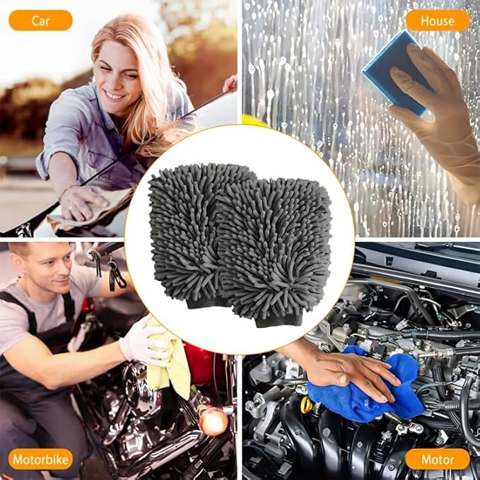 WASH&WHIPS Chenille Premium Scratch-Free Microfiber Lint-Free Wash Mitt - Regular Size, 8" x 10" in, Blue -2 Pack
