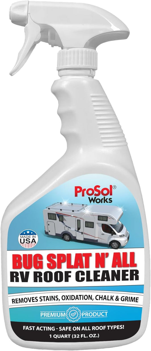 Bug Splat N' All RV Roof Cleaner 32 fl oz - RV Roof Cleaning Spray for Oxidation, Tree Sap, Bird Droppings, Black Streaks, Tough Stains & More - RV Wash for a Spotless Shine - Safe on All Surfaces