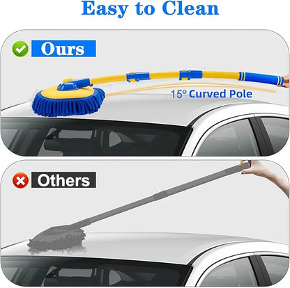 Upgrade Car Wash Brush with Long Handle,Car Wash Brush Car Cleaning Brush Kit Car Wash Mop Car Wash Brush with Hose Attachment Car Washing Brush with Scratch-Free Replacement Head(Blue