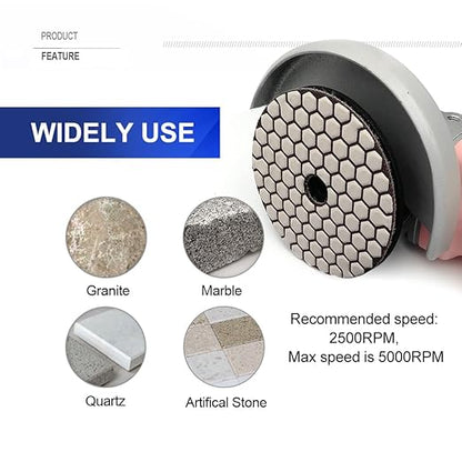 SHDIATOOL 7Pcs 4 Inch Dry Diamond Polishing Pads Grit 3000 for Granite Marble Stone Sanding Disc