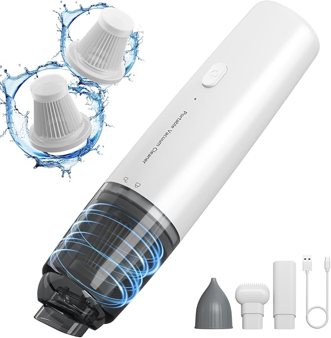 A9life Handheld Vacuum Cordless, Car Vacuum Cleaner Portable with HEPA Filter, 2 Suction Modes, Mini Hand Held Vacuum Rechargeable for Car, Home, Pet Hair, Office, Desk, Keyboards (White)