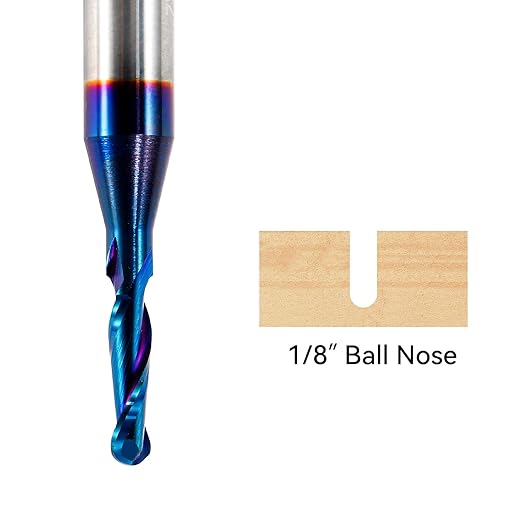 5 PCS CNC Router Bits Ball Nose End Mill with 1/4 inch Shank and 1/8 inch Cutting Diameter, 1/2 inch Cutting Length, 2 inch Total Length