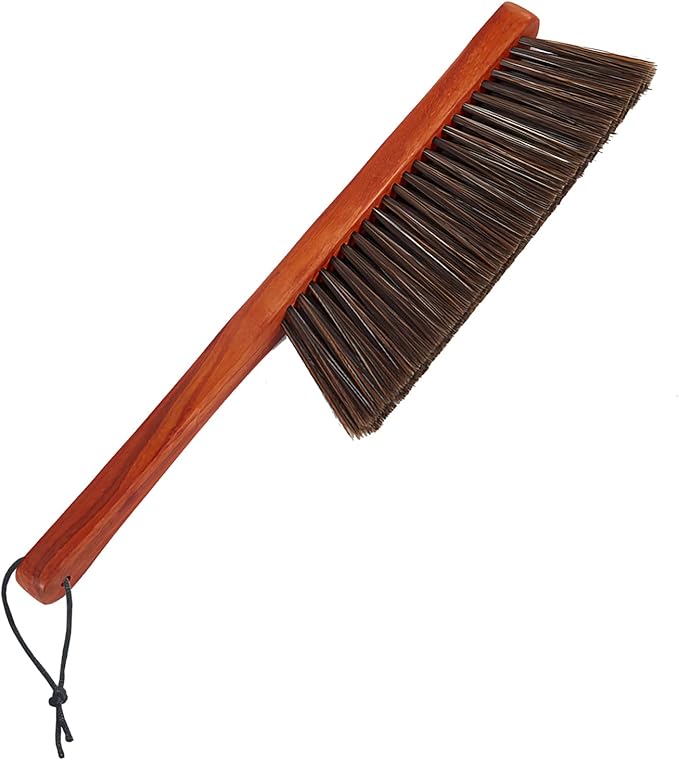 Hand Broom Counter Brush with Wood Handle Soft Bristle Dusting Brush for Car Furniture Bed Sofa Piano Guitar