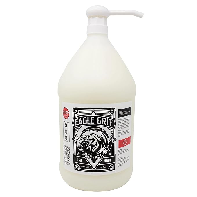 Eagle Grit Heavy Duty Industrial Hand Cleaner – USA Made Mechanic Soap – Silica-Based, Solvent - Degreaser – Removes Grease, Oil, Paint, & More – Moisturizing, Eco-Friendly –1 Gallon Hand Pump
